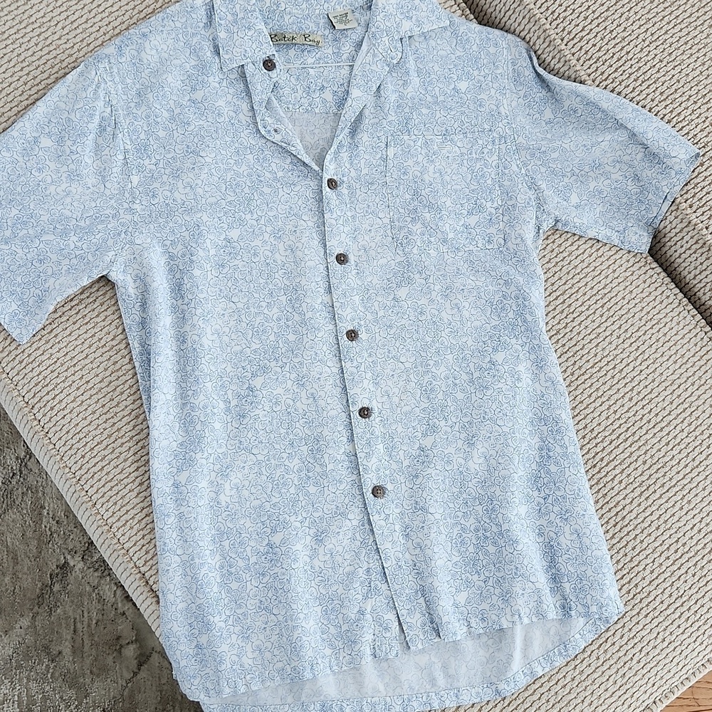 Men's Blue Patterned Shirt, Batek Bay, Small - Picture 1 of 4